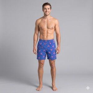 Saxx Go Coastal 2 In 1 Tropical Flamingo Blue Swim Trunks Hybrid Shorts Medium